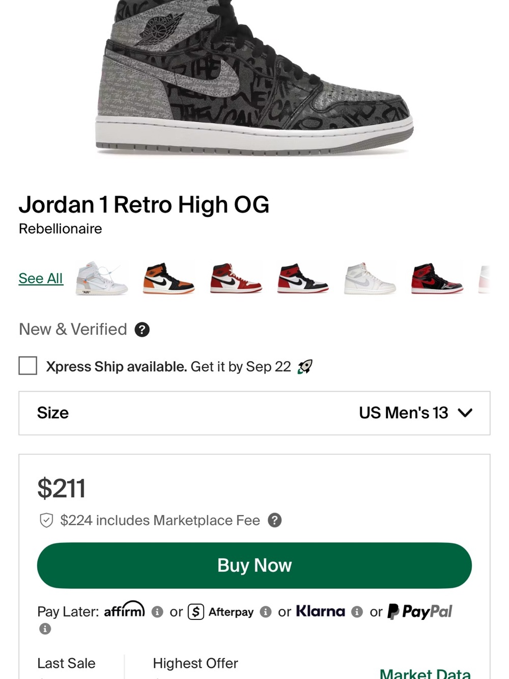 NIKE AIR JORDAN 1 REBELLIONAIRES SZ 13 men new in box !!